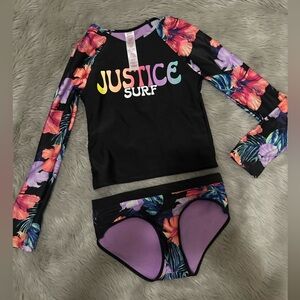 Justice Black Floral Rash Guard Set